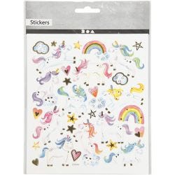Stickers, unicorn, sheet 15x16,5 cm, 1 sheet