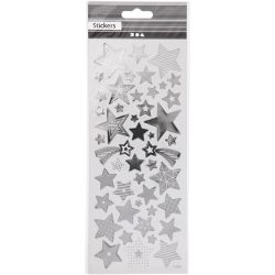Stickers, stars, sheet 10x24 cm, silver, 1 sheet