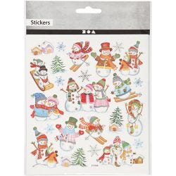 Stickers, snowmen on skis, sheet 15x16,5 cm, 1 sheet