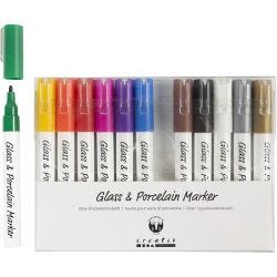 Glass &amp; Porcelain Marker, line 1-2 mm, semi opaque, assorted colours, 12 pc/ 1 pack