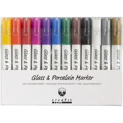 Glass & Porcelain Marker, line 1-2 mm, semi opaque, assorted colours, 12 pc/ 1 pack