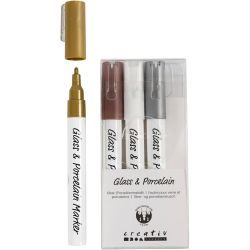 Glass &amp; Porcelain Marker, line 1-2 mm, semi opaque, brown, gold, silver, white, 4 pc/ 1 pack
