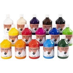 Acrylic Paint Glossy, assorted colours, 15x500 ml/ 1 pack