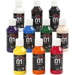 Acrylic Paint Glossy, assorted colours, 10x100 ml/ 1 pack