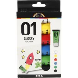 Acrylic Paint Glossy, standard colours, 6x20 ml/ 1 pack