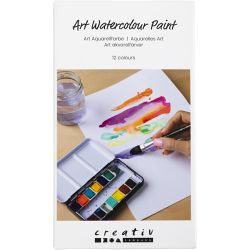 Art watercolour, ½-pan, Flowers and landscapes, size 10x15x20 mm, assorted colours, 12colour/ 1 pc
