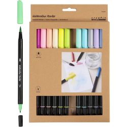 Watercolour marker, Pastel, line 2+4-8 mm, assorted colours, 12pc/ 1 pack
