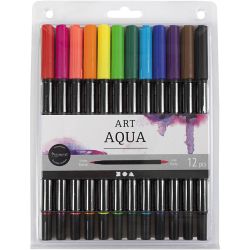 Watercolour Marker, line 2+4-8 mm, standard colours, 12 pc/ 1 pack