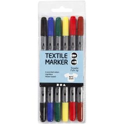 Textile markers, line 2,3+3,6 mm, standard colours, 6 pc/ 1 pack