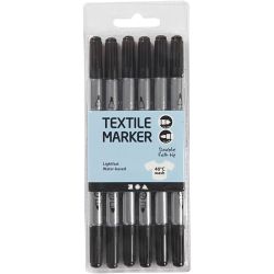 Textile markers, line 2,3+3,6 mm, black, 6 pc/ 1 pack