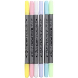 Textile markers, line 2,3+3,6 mm, pastel colours, 6 pc/ 1 pack