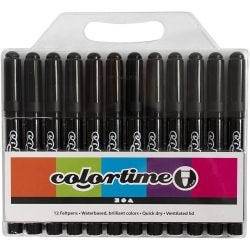 Colortime Markers, line 5 mm, black, 12 pc/ 1 pack
