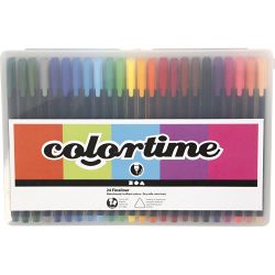 Colortime Fineliner Markers, line 0,6-0,7 mm, assorted colours, 24 pc/ 1 pack
