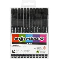 Colortime Fineliner Markers, line 0,6-0,7 mm, black, 12 pc/ 1 pack