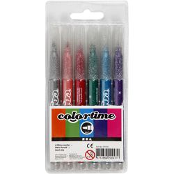 Colortime Glitter Marker, line 2 mm, assorted colours, 6 pc/ 1 pack