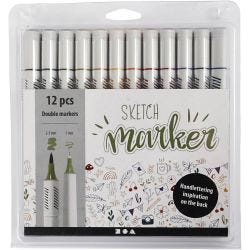 Sketch markers, line 1+2-5 mm, mute colours, 12 pc/ 1 pack