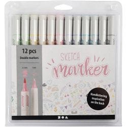 Sketch markers, line 1+2-5 mm, pastel colours, 12 pc/ 1 pack