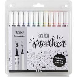 Sketch markers, line 1+2-5 mm, standard colours, 12 pc/ 1 pack