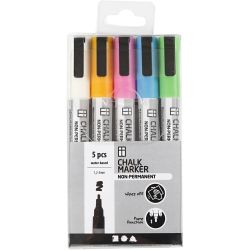 Chalk Markers, line 1,2-3 mm, bold colours, 5 pc/ 1 pack