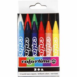 Colortime Wax Crayons, L: 10 cm, thickness 11 mm, assorted colours, 12 pc/ 1 pack
