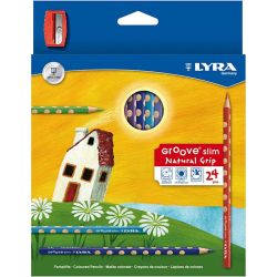 Groove Slim Colouring Pencils, L: 18 cm, lead 3,3 mm, assorted colours, 24 pc/ 1 pack