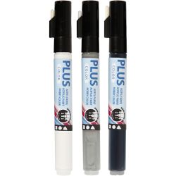 Plus Color Marker, L: 14,5 cm, line 1-2 mm, black, off-white, rain grey, 5,5 ml, 3 pc/ 1 pack