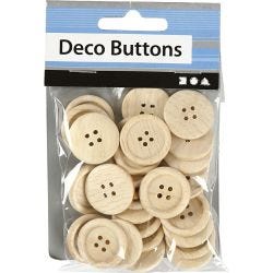 Wooden Buttons, dia. 23 mm, 4 holes, 30 pc/ 1 pack