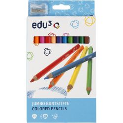 edu Jumbo Coloured Pencils, thickness 10 mm, lead 5 mm, assorted colours, 12 pc/ 1 pack