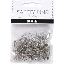 Safety Pins, L: 22 mm, thickness 0,6 mm, silver, 100 pc/ 1 pack