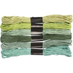 Embroidery Thread, thickness 1 mm, green, 6 bundle/ 1 pack