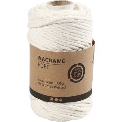 Macramé cord, L: 55 M, dia. 4 mm, off-white, 330 g/ 1 roll