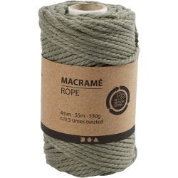 Macramé cord, L: 55 M, dia. 4 mm, moss green, 330 g/ 1 roll