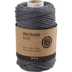 Macramé cord, L: 55 M, dia. 4 mm, grey, 330 g/ 1 roll