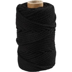 Macramé cord, L: 55 M, dia. 4 mm, black, 330 g/ 1 roll