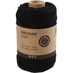 Macramé cord, L: 55 M, dia. 4 mm, black, 330 g/ 1 roll