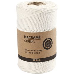 Macramé Cord, L: 198 M, dia. 2 mm, off-white, 330 g/ 1 roll