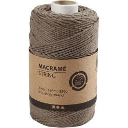 Macramé Cord, L: 198 M, dia. 2 mm, light brown, 330 g/ 1 roll