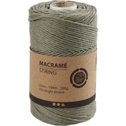 Macramé Cord, L: 198 M, dia. 2 mm, moss green, 330 g/ 1 roll