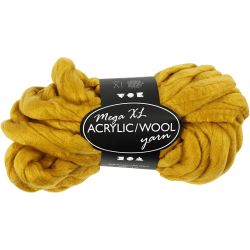 Chunky Yarn of Acrylic/Wool, L: 15 M, size mega, dark yellow, 300 g/ 1 ball