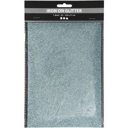 Iron on foil, A5, sheet 148x210 mm, glitter, light blue, 1 sheet