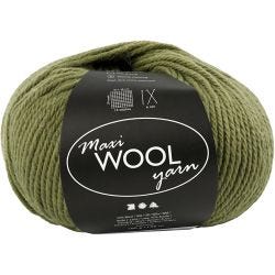 Wool Yarn, L: 125 M, olive green, 100 g/ 1 ball