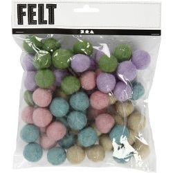 Felt balls, dia. 20 mm, pastel colours, 64 pc/ 1 pack