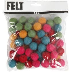 Felt balls, dia. 20 mm, bold colours, 64 pc/ 1 pack