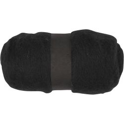 Carded Wool, black, 100 g/ 1 bundle