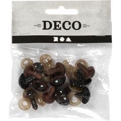 Teddy Bear Eyes & Noses, dia. 10+12,5+15 mm, size 15+25 mm, 12 asstd./ 1 pack