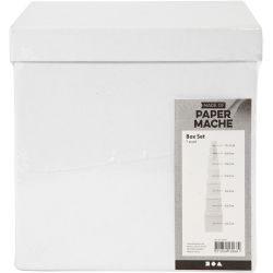 Boxes, square, H: 7,5+10+13+15+18+20+23 cm, size 7,5+10+13+15+18+20+23 cm, white, 7 pc/ 1 set
