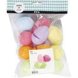 Eggs, H: 6 cm, dia. 4 cm, pastel colours, 12 pc/ 1 pack