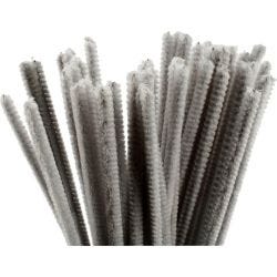 Chenille, L: 30 cm, thickness 6 mm, grey, 50 pc/ 1 pack