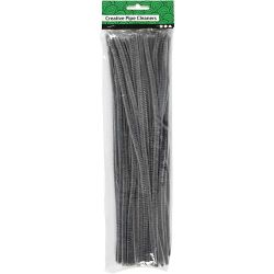 Chenille, L: 30 cm, thickness 6 mm, grey, 50 pc/ 1 pack