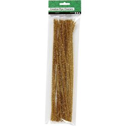 Chenille, L: 30 cm, thickness 6 mm, glitter, gold, 24 pc/ 1 pack